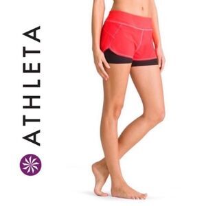 Athleta pulse shorts 2 in 1 coral pink w black undershorts small